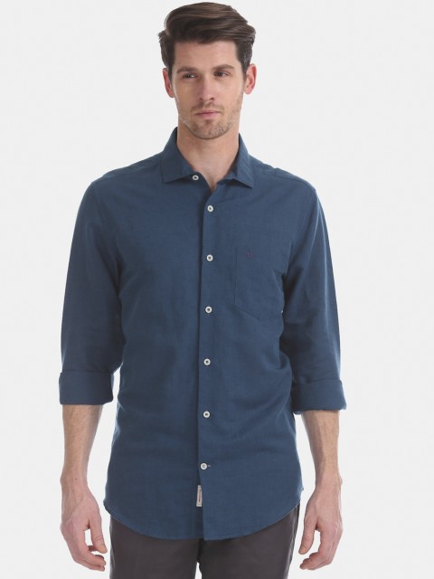 

AD By Arvind Men Teal Blue Slim Fit Solid Casual Shirt