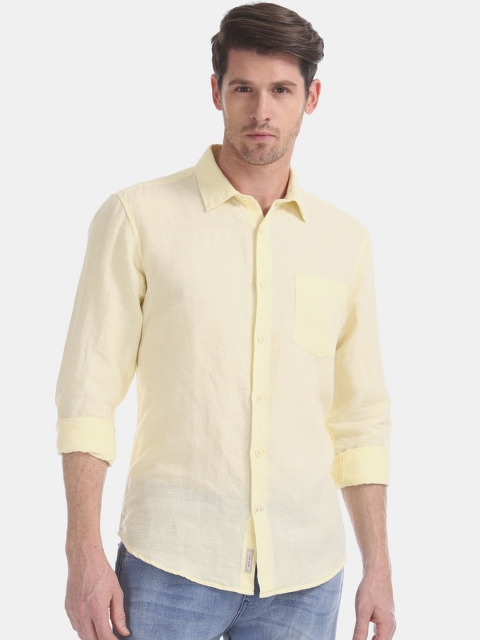 

AD By Arvind Men Yellow Slim Fit Solid Casual Shirt