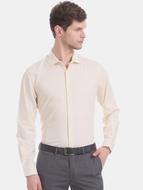 

AD By Arvind Men Yellow & White Regular Fit Micro Self-Checked Formal Shirt