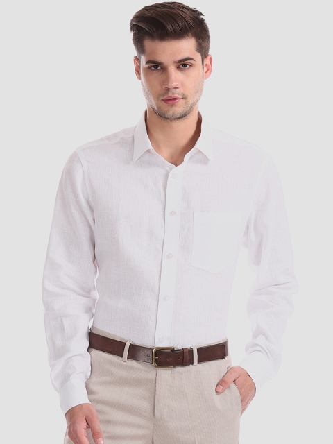 

AD By Arvind Men White Regular Fit Solid Linen Casual Shirt