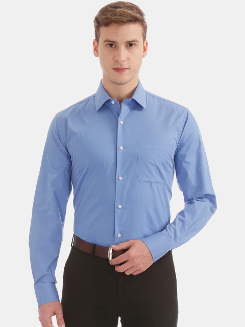 

AD By Arvind Men Blue Self Design Formal Shirt