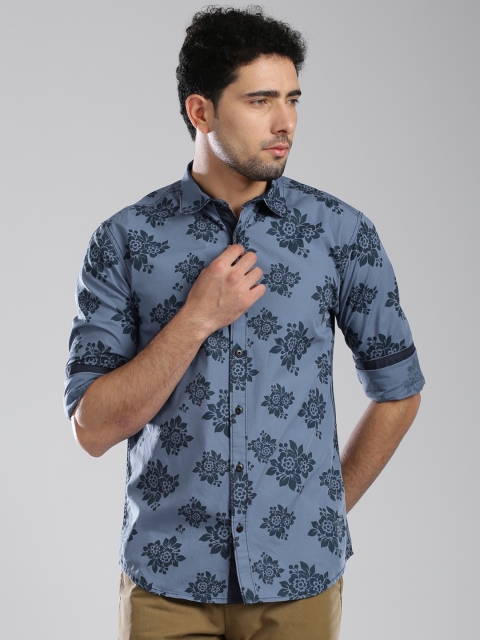 

Breakbounce Navy Printed Street Smart Slim Casual Shirt, Navy blue