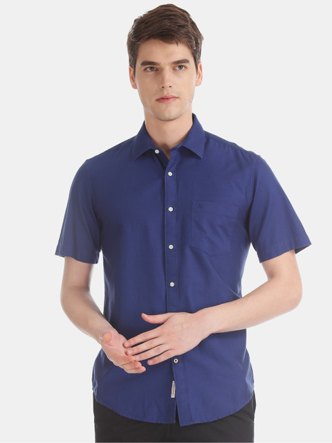 

AD By Arvind Men Blue Slim Fit Solid Casual Shirt