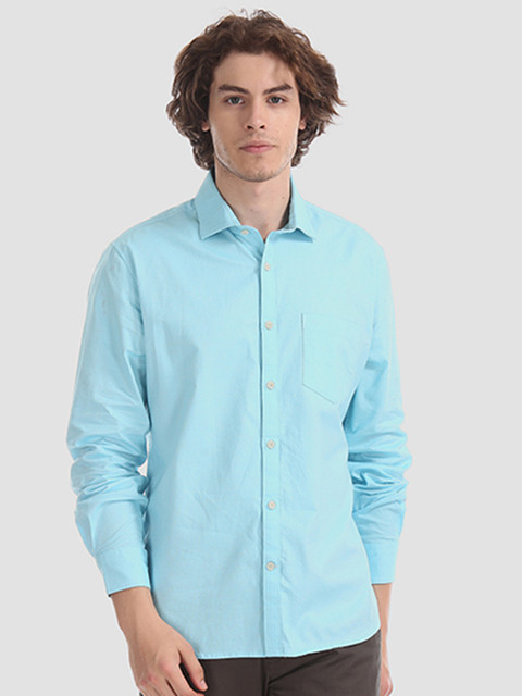 

AD By Arvind Men Blue Modern Slim Fit Solid Smart Casual Shirt