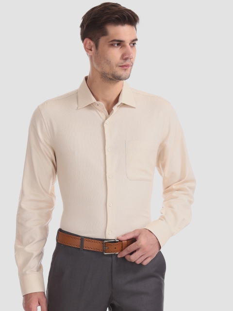 

AD By Arvind Men Beige Regular Fit Self-Design Formal Shirt