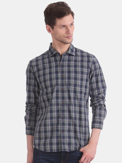 

AD By Arvind Men Navy Blue & Grey Modern Slim Fit Tartan Check Casual Shirt