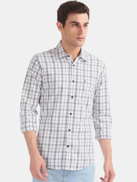 

AD By Arvind Men White & Grey Slim Fit Checked Casual Shirt