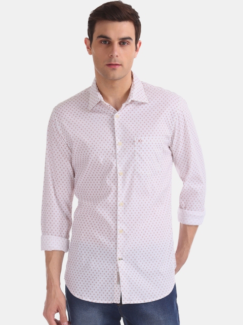 

AD By Arvind Men White & Coral Pink Techno Cool Modern Slim Fit Ditsy Print Casual Shirt