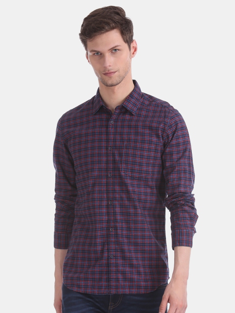

AD By Arvind Men Navy Blue & Red Modern Slim Fit Tartan Check Casual Shirt