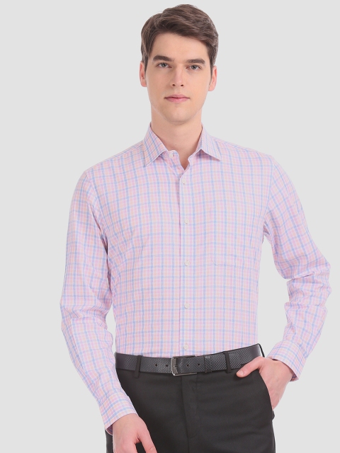 

AD By Arvind Men Pink & Blue Regular Fit Checked Formal Shirt