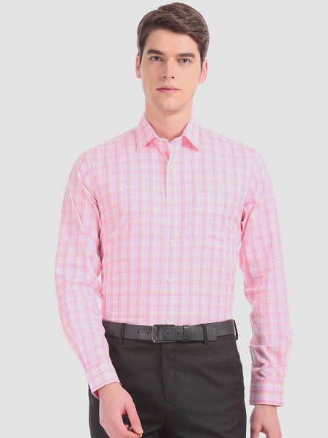 

AD By Arvind Men Pink & Yellow Regular Fit Checked Formal Shirt
