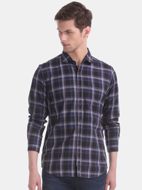 

AD By Arvind Men Navy Blue & Black Modern Slim Fit Checked Casual Shirt