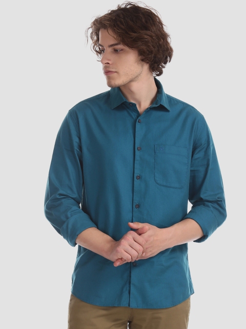 

AD By Arvind Men Teal Blue Slim Fit Solid Casual Shirt