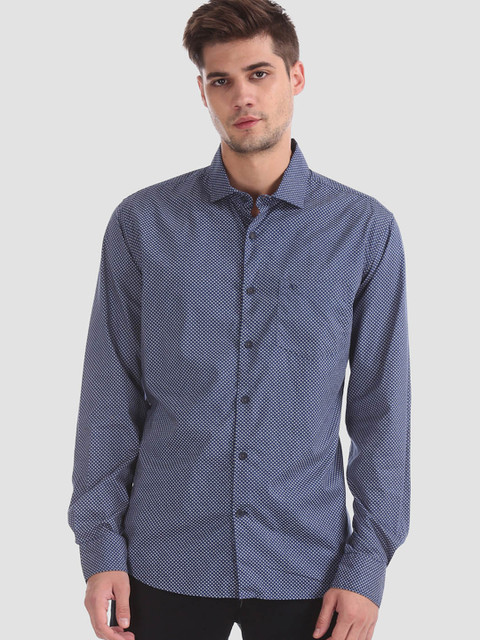 

AD By Arvind Men Navy Blue & White Slim Fit Printed Smart Casual Shirt
