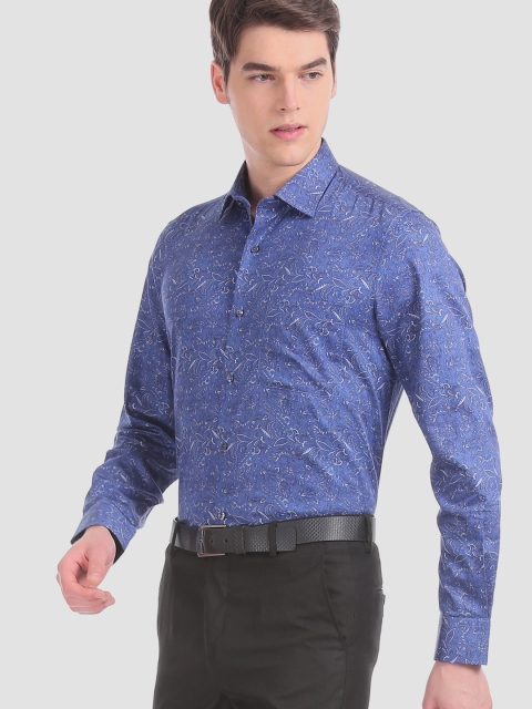 

AD By Arvind Men Blue & Grey Regular Fit Printed Partywear Shirt