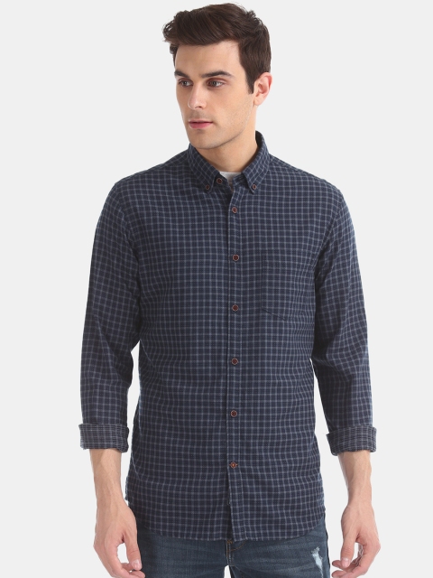 

AD By Arvind Men Navy Blue & Grey Modern Slim Fit Checked Casual Shirt