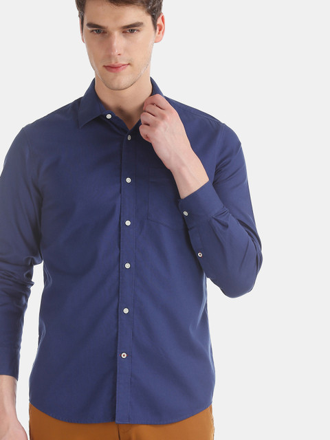 

AD By Arvind Men Navy Blue Modern Slim Fit Solid Casual Shirt