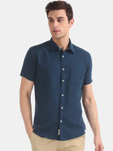 

AD By Arvind Men Navy Blue Slim Fit Solid Casual Shirt