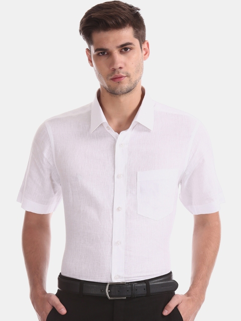 

AD By Arvind Men White Regular Fit Solid Formal Linen Shirt