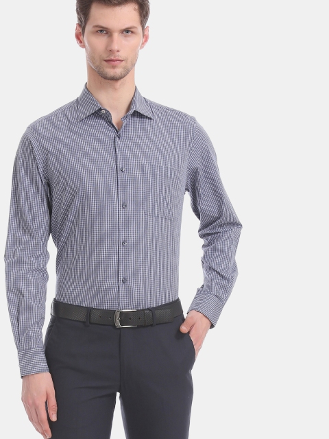 

AD By Arvind Men Navy Blue & White Regular Fit Checked Formal Shirt
