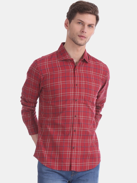 

AD By Arvind Men Red Modern Slim Fit Checked Casual Shirt