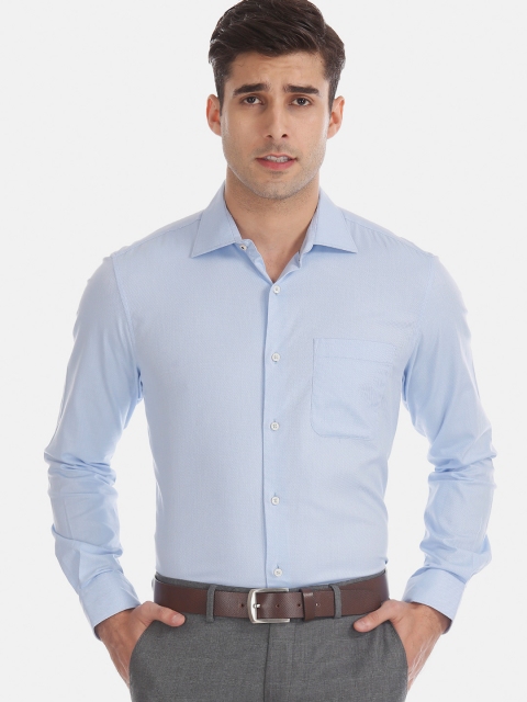 

AD By Arvind Men Blue & White Regular Fit Self Design Formal Shirt