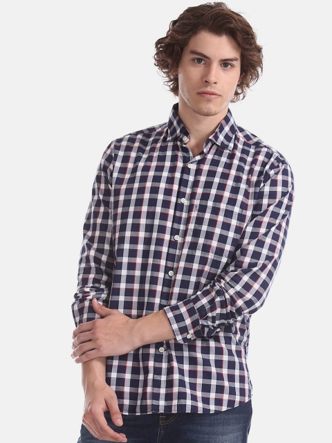 

AD By Arvind Men Navy Blue & White Slim Fit Tartan Check Casual Shirt