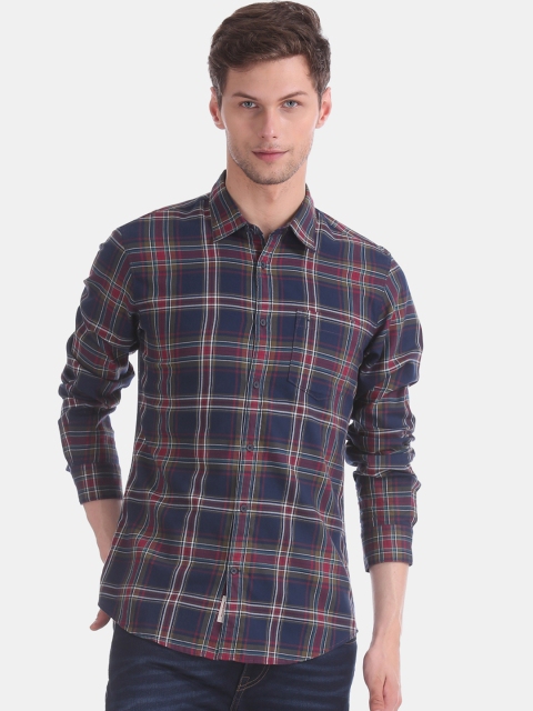 

AD By Arvind Men Navy Blue & Red Modern Slim Fit Tartan Check Casual Shirt