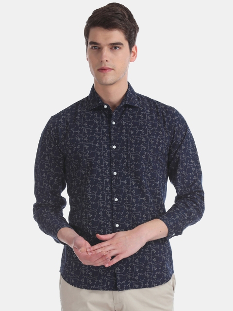 

AD By Arvind Men Navy Blue & White Modern Slim Fit Printed Casual Shirt