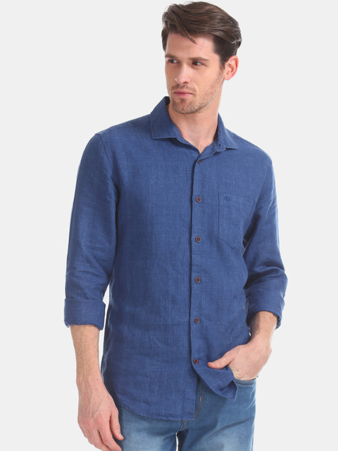 

AD By Arvind Men Blue Slim Fit Solid Casual Shirt