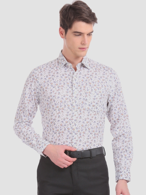 

AD By Arvind Men Off-White & Blue Regular Fit Floral Print Formal Shirt