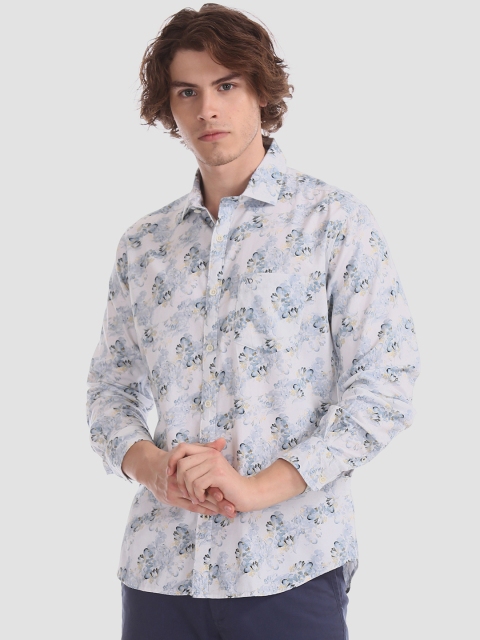 

AD By Arvind Men Off-White & Blue Slim Fit Floral Print Casual Shirt