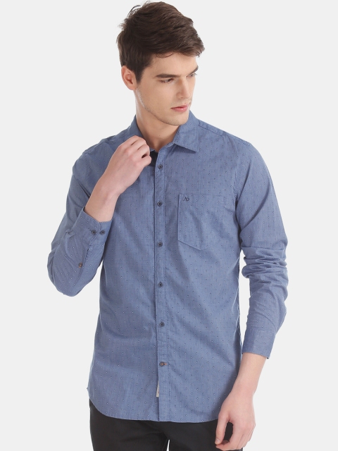 

AD By Arvind Men Blue Slim Fit Self Design Casual Shirt