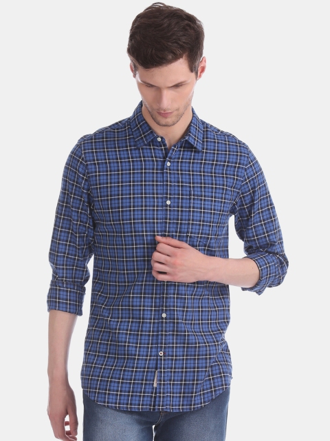 

AD By Arvind Men Blue Modern Slim Fit Checked Casual Shirt
