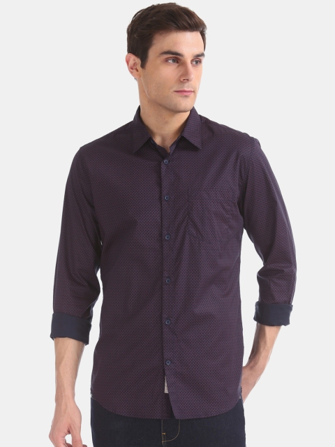 

AD By Arvind Men Navy Blue & Purple Slim Fit Printed Casual Shirt