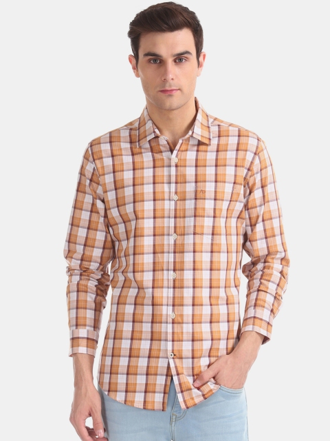 

AD By Arvind Men Orange & Beige Slim Fit Checked Casual Shirt