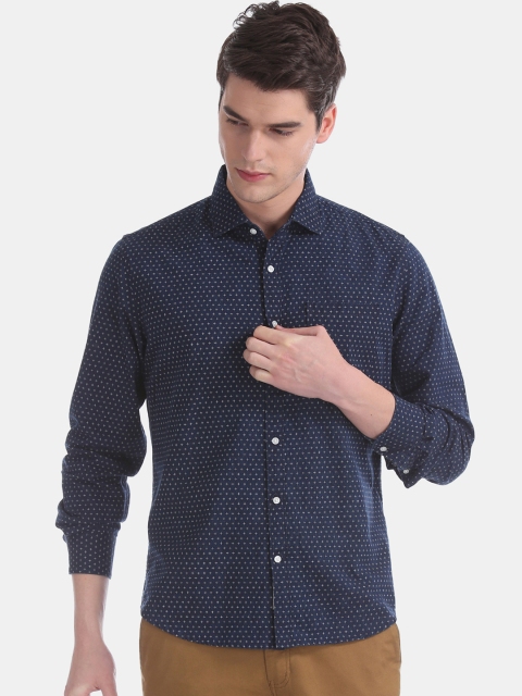 

AD By Arvind Men Navy Blue & Beige Slim Fit Printed Casual Shirt