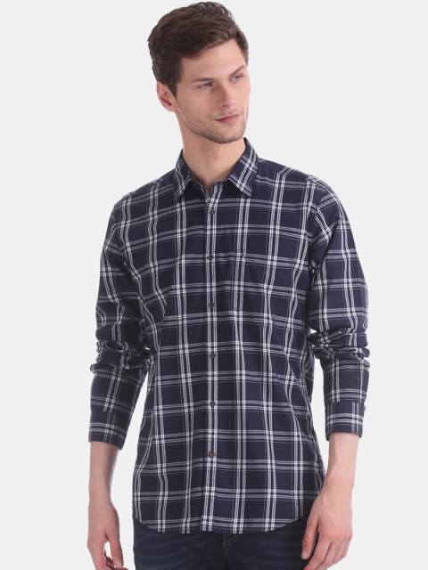 

AD By Arvind Men Navy Blue & White Slim Fit Checked Casual Shirt