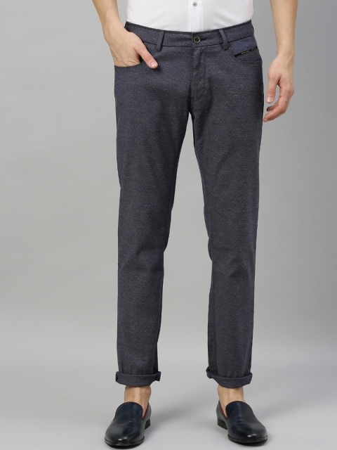

RARE RABBIT Men Navy Blue Regular Fit Self Design Regular Trousers