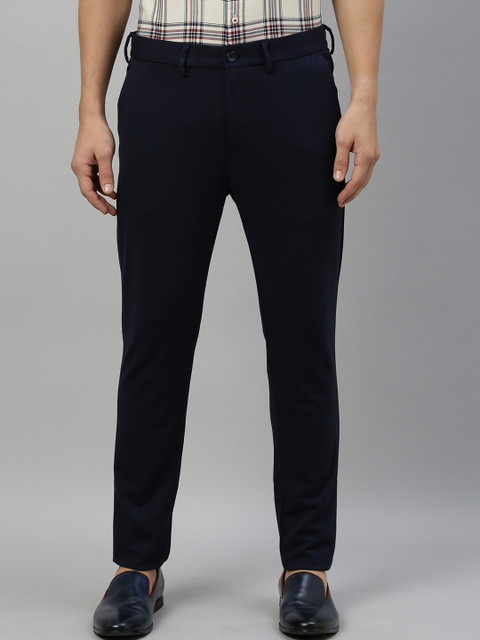 

RARE RABBIT Men Navy Blue Regular Fit Solid Regular Trousers