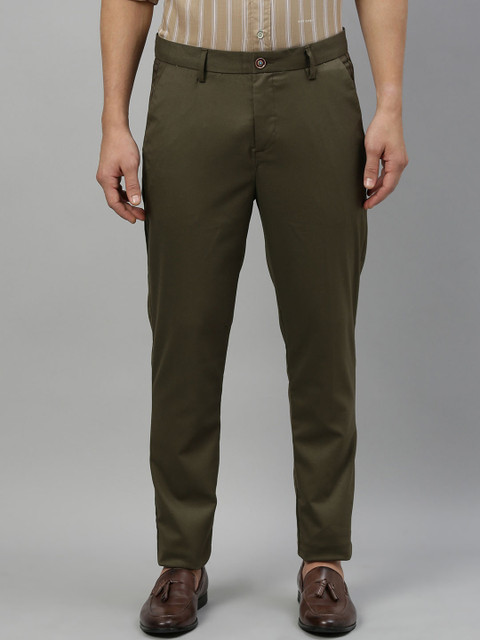 

RARE RABBIT Men Olive Green Regular Fit Solid Regular Trousers