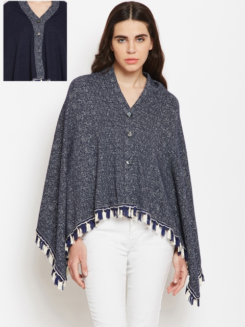 

Skidlers Women Blue & Grey Solid Waterfall Reversible Shrug