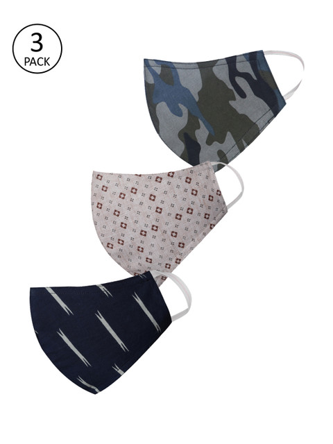 

JBN Creation Unisex 3 Pcs Printed 3-Ply Anti-Pollution Reusable Cloth Masks, Beige