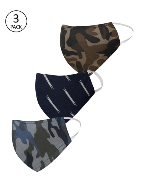 

Kids Unisex 3 -Ply Reusable Protective Outdoor Self Design Cotton Masks Pack of 3, Grey