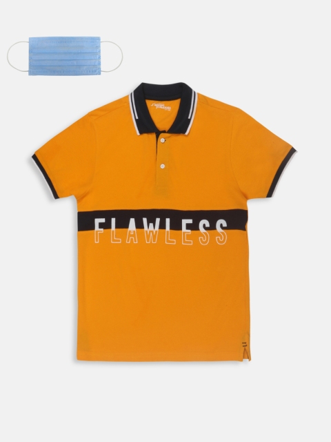 

Lil Tomatoes Boys Orange Printed Polo Collar T-shirt