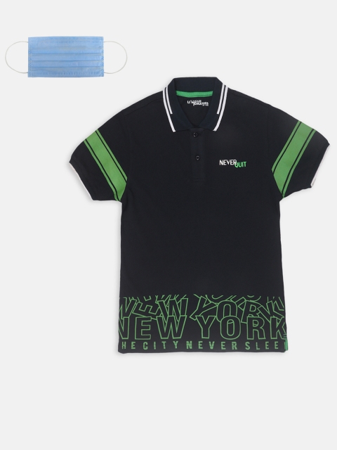 

Lil Tomatoes Boys Black Printed Polo Collar T-shirt
