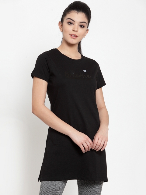 

BUKKUM Women Black Printed Round Neck T-shirt