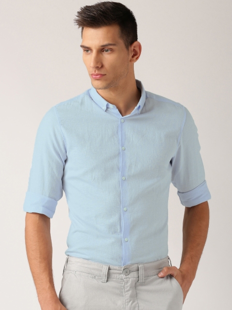 

ether Men Light Blue Regular Fit Anti Microbial Cotton Linen Shirt