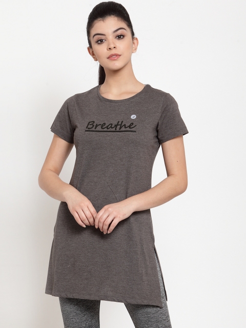 

BUKKUM Women Charcoal Printed Round Neck T-shirt