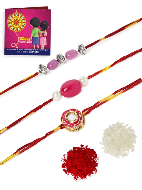 

Yellow Chimes Men 3 Combo Multicoloured & Red Fabric Handcrafted Rakhi, Multi